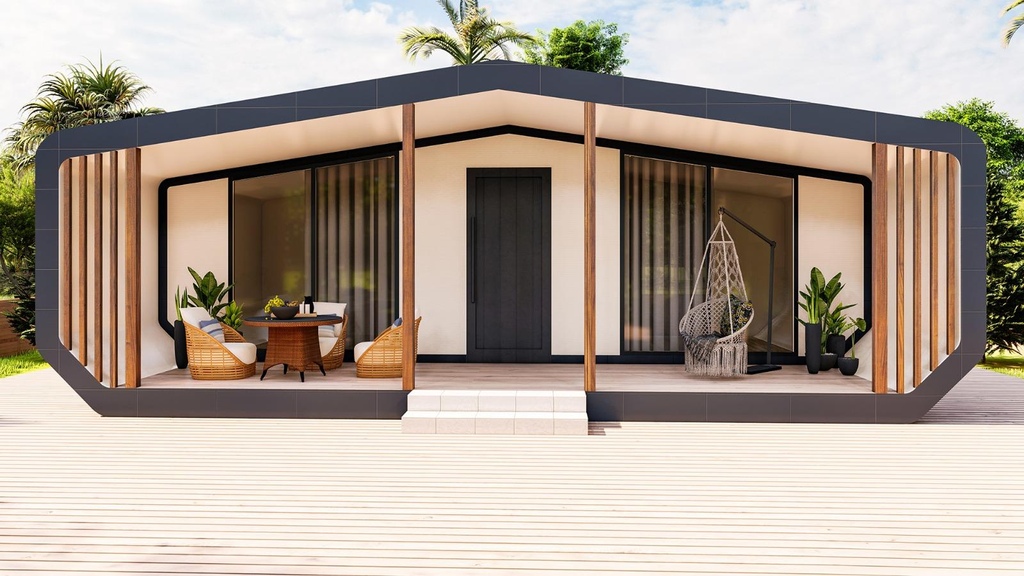 Vooraanzicht van de buitenkant van woonunit Cindy