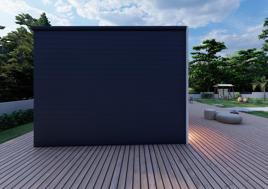 Buitenaanzicht van de zijkant van woonunit Charly (variant 2)