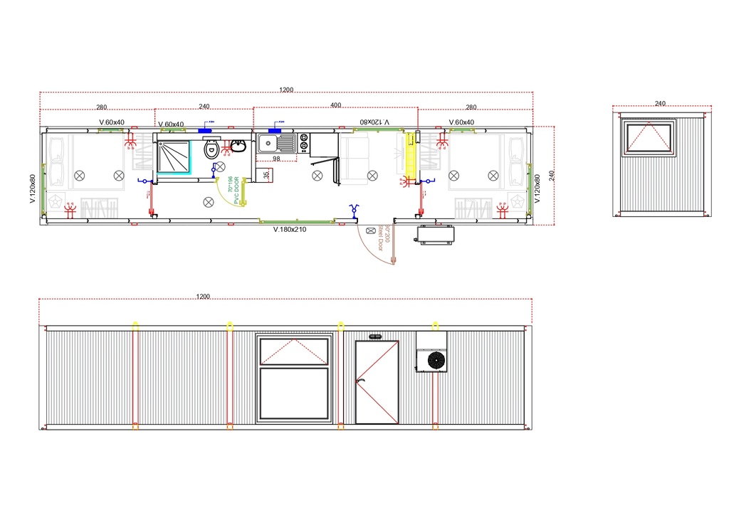 Personeelsunit 2,4 bij 12 meter