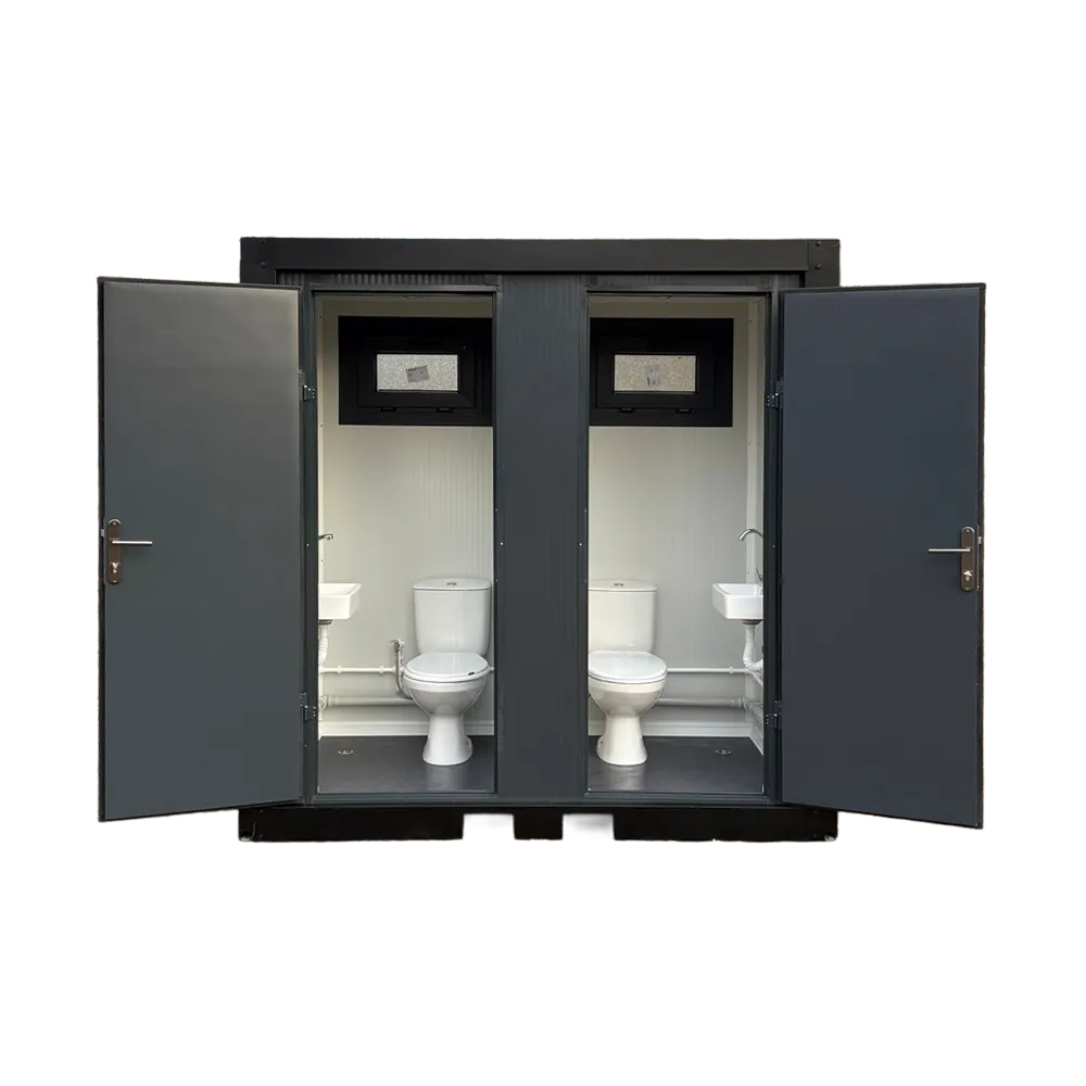 Vooraanzicht van een dubbele toilet unit