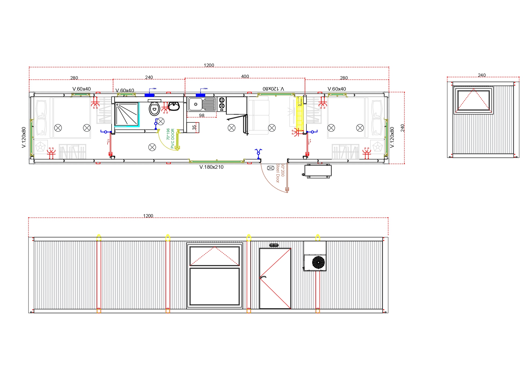 Personeelsunit 2,4 bij 12 meter