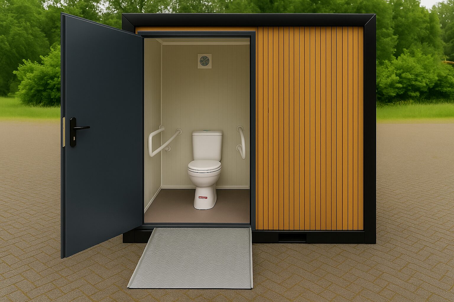 mobiele miva toilet unit met pvc houtlook afwerking te koop